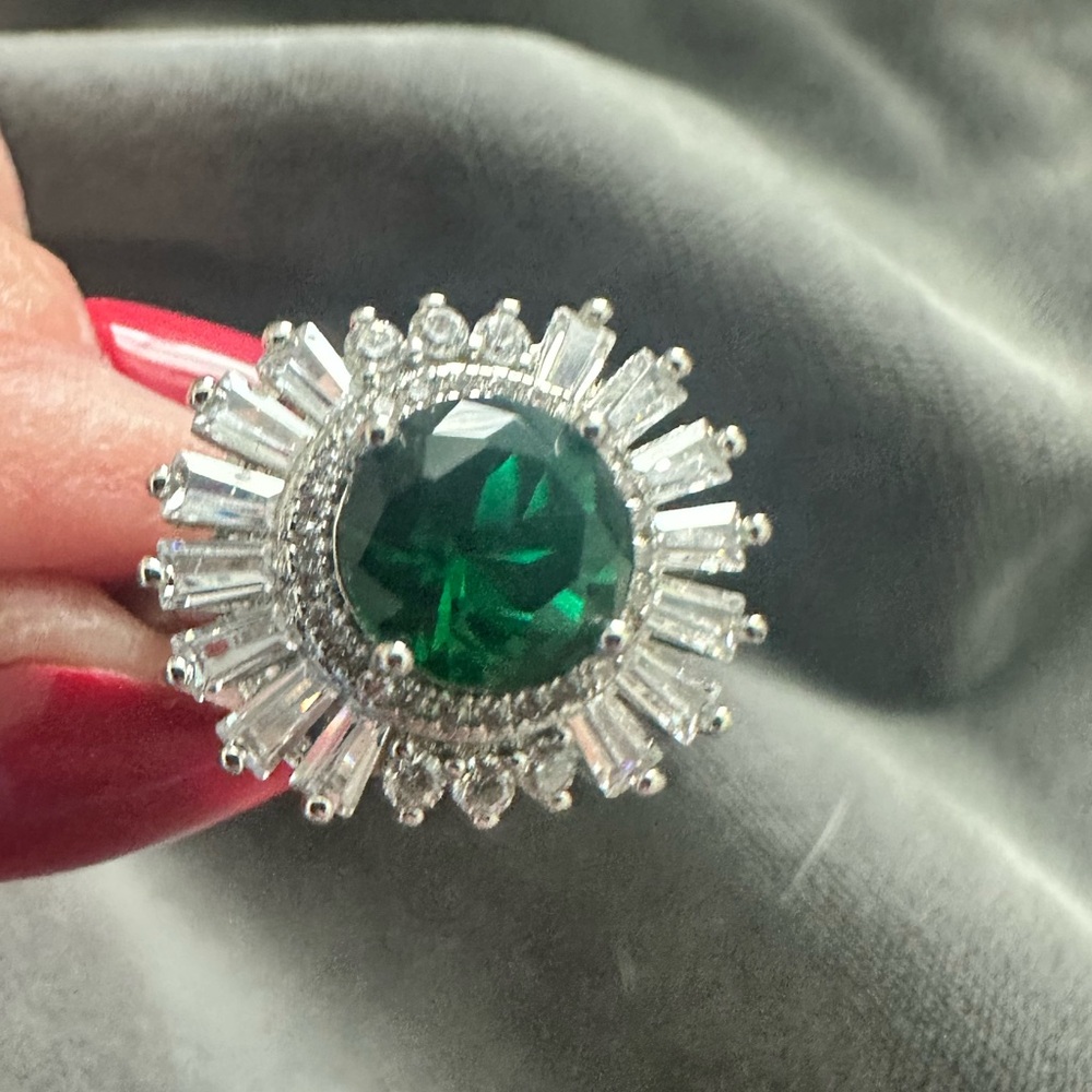 Fashion Ring Coast to Coast Size 6 Lab Created Emerald in Rhodium Plating